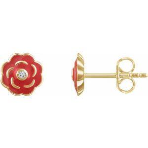 .01 CTW Diamond Enamel Flower Earrings