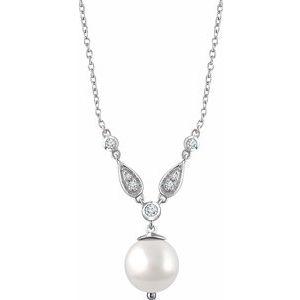 Freshwater Cultured Pearl & 1/6 CTW Diamond 16-18