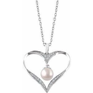 Freshwater Cultured Pearl & 1/6 CTW Diamond Heart 16-18