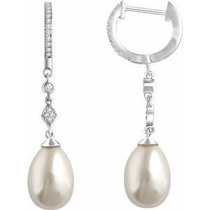 Freshwater Cultured Pearl & 1/6 CTW Diamond Earrings