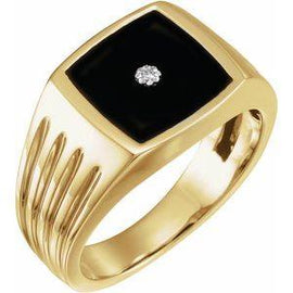 Onyx & .005 CTW Diamond Grooved Ring