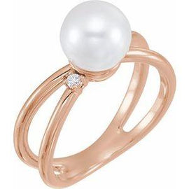Freshwater Cultured Pearl & .04 CTW Diamond Ring