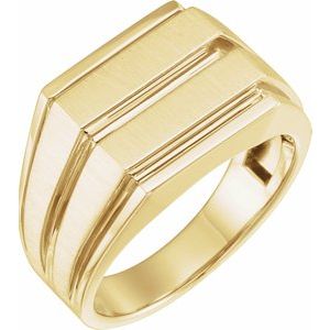 15.7x13.3 mm Rectangle Grooved Signet Ring