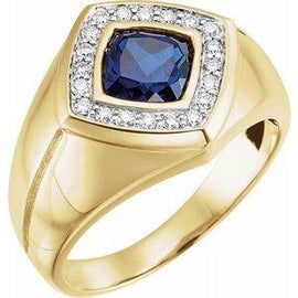 Men's Created Blue Sapphire & .025 CTW Diamond Ring