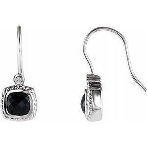 Onyx & .03 CT Diamond Rope Design Earrings