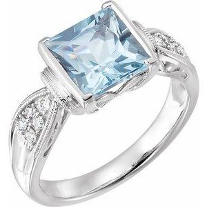 Aquamarine & 1/8 CTW Diamond Ring