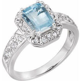 Aquamarine & Diamond Halo-Style Ring