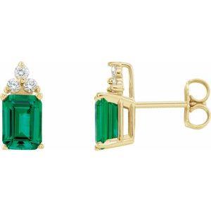 Chatham® Created Emerald & 1/8 CTW Diamond Earrings