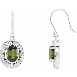 Green Tourmaline & 3/8 CTW Diamond Halo-Style Earrings