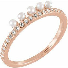Freshwater Cultured Pearl & 1/5 CTW Diamond Stackable Ring
