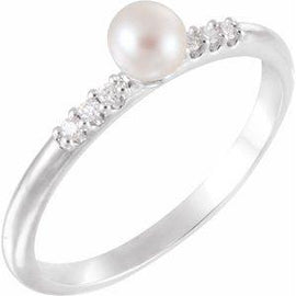 Freshwater Cultured Pearl & .05 CTW Diamond Ring