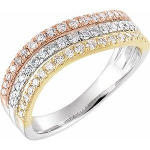 14K Tri-Color 1/2 CTW Diamond Stacked Ring