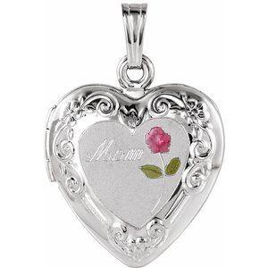 27x18.7 mm Mom Heart Locket with Rose