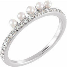 Load image into Gallery viewer, Freshwater Cultured Pearl &amp; 1/5 CTW Diamond Stackable Ring
