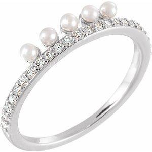Freshwater Cultured Pearl & 1/5 CTW Diamond Stackable Ring