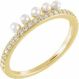 Freshwater Cultured Pearl & 1/5 CTW Diamond Stackable Ring