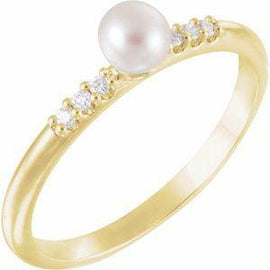Freshwater Cultured Pearl & .05 CTW Diamond Ring
