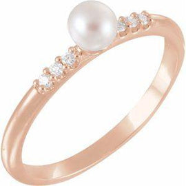 Freshwater Cultured Pearl & .05 CTW Diamond Ring