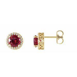 Chatham® Lab-Created Ruby & .08 CTW Diamond Earrings