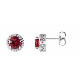 Chatham® Lab-Created Ruby & .08 CTW Diamond Earrings