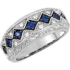 Blue Sapphire & 1/5 CTW Diamond Ring