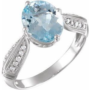 Aquamarine & 1/8 CTW Diamond Ring