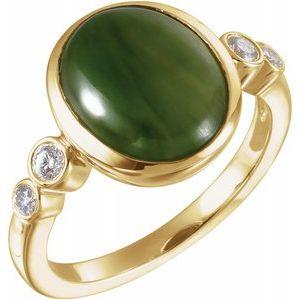 Nephrite Jade & 1/6 CTW Diamond Ring