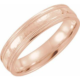 5 mm Flat Edge Band with Hammer Finish & Milgrain