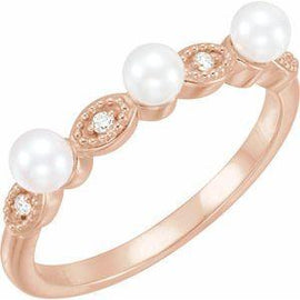 Freshwater Cultured Pearl & .03 CTW Diamond Stackable Ring