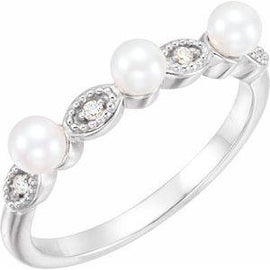 Freshwater Cultured Pearl & .03 CTW Diamond Stackable Ring