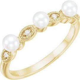 Freshwater Cultured Pearl & .03 CTW Diamond Stackable Ring