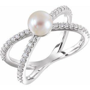 Freshwater Cultured Pearl & 1/3 CTW Diamond Ring