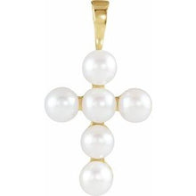 Load image into Gallery viewer, 14K White Cultured White Freshwater Pearl Cross Pendant

