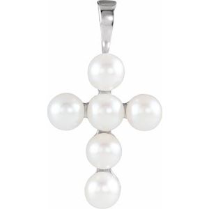 14K White Cultured White Freshwater Pearl Cross Pendant