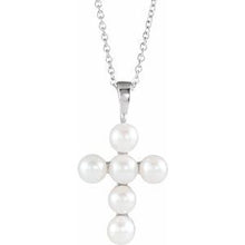 Load image into Gallery viewer, 14K White Cultured White Freshwater Pearl Cross Pendant
