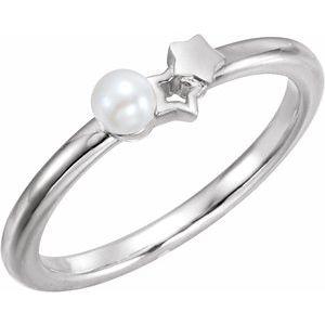 Freshwater Cultured Pearl Youth Double Star Ring