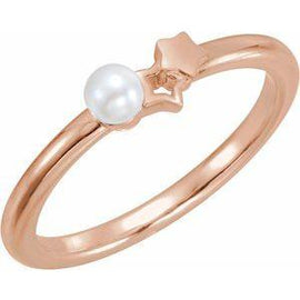 Freshwater Cultured Pearl Youth Double Star Ring