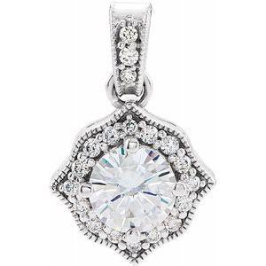 Forever One™ Moissanite & 1/6 CTW Diamond Pendant