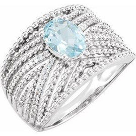 Aquamarine & 1/6 CTW Diamond Ring