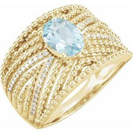 Aquamarine & 1/6 CTW Diamond Ring