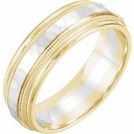 6 mm Flat Edge Band with Milgrain & Hammer Finish