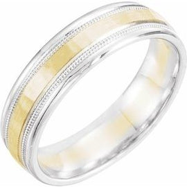 6 mm Flat Edge Band with Milgrain & Hammer Finish
