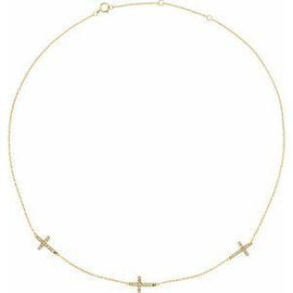 1/4 CTW Diamond 3-Station Cross Adjustable 16-18” Necklace