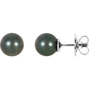 14K Palladium White 8 mm Round Tahitian Cultured Pearl Earrings