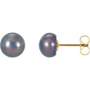 Freshwater Cultured Black Button Pearl Earrings