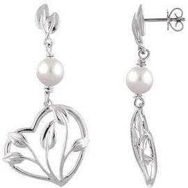 Freshwater Cultured Pearl Leaf & Heart Earrings