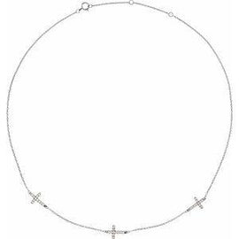 1/4 CTW Diamond 3-Station Cross Adjustable 16-18” Necklace