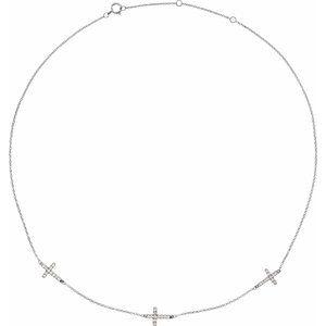 1/4 CTW Diamond 3-Station Cross Adjustable 16-18” Necklace
