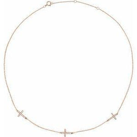 1/4 CTW Diamond 3-Station Cross Adjustable 16-18” Necklace