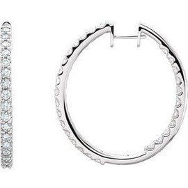 3 CTW Diamond Inside-Outside Hinged 35.3 mm Hoop Earrings